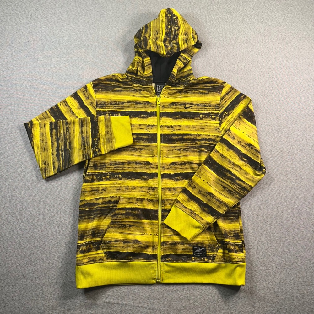 Nike Kids Graphic Full Zip Hoodie‎ XL Yellow Black Stripe Engineered Athletes